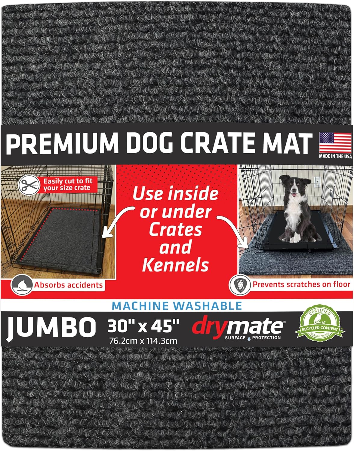 Drymate Premium Dog Crate Mat Liner, Absorbent, Waterproof, Non-Slip, Washable Puppy Pee Pad for Kennel Training - Use Under Pet Cage to Protect Floors, Cut to Fit Design (USA Made) (Dgrey)(30”x45”)