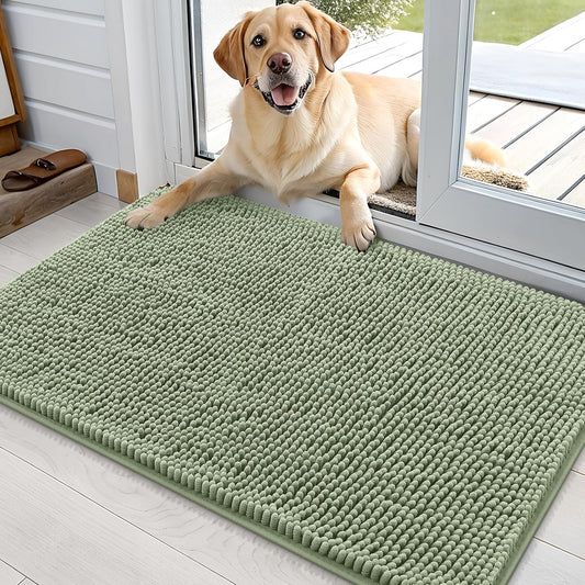 OLANLY Dog Door Mat for Muddy Paws 36x24, Absorbs Moisture and Dirt, Absorbent Non-Slip Washable Doormat, Quick Dry Chenille Mud Mat for Dogs, Entry Indoor Entryway Carpet for Inside Floor, Sage Green