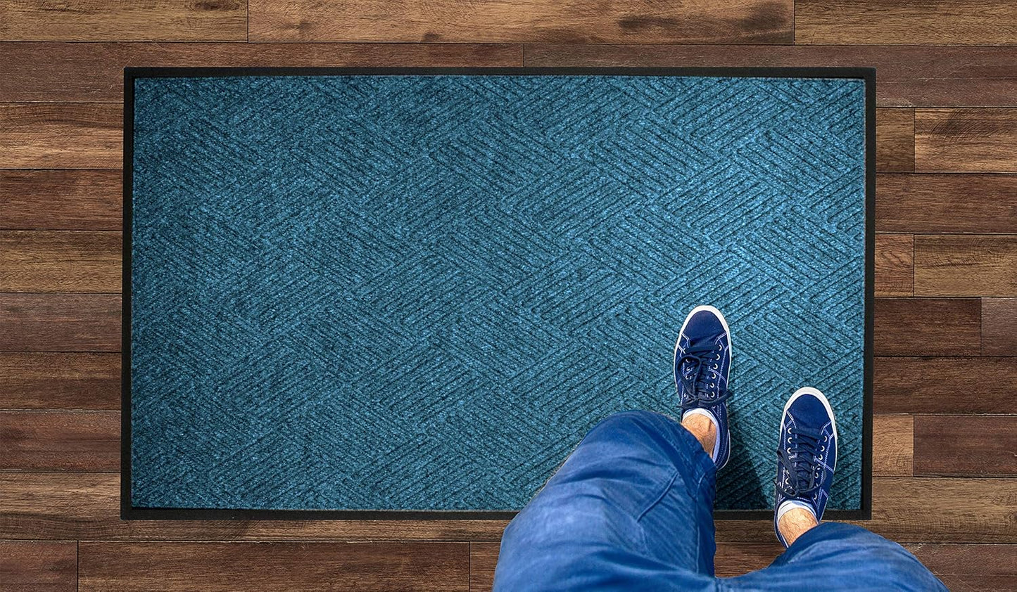 WaterHog Diamond | Commercial-Grade Entrance Mat with Rubber Border – Indoor/Outdoor, Quick Drying, Stain Resistant Door Mat (Medium Blue, 3' x 5')