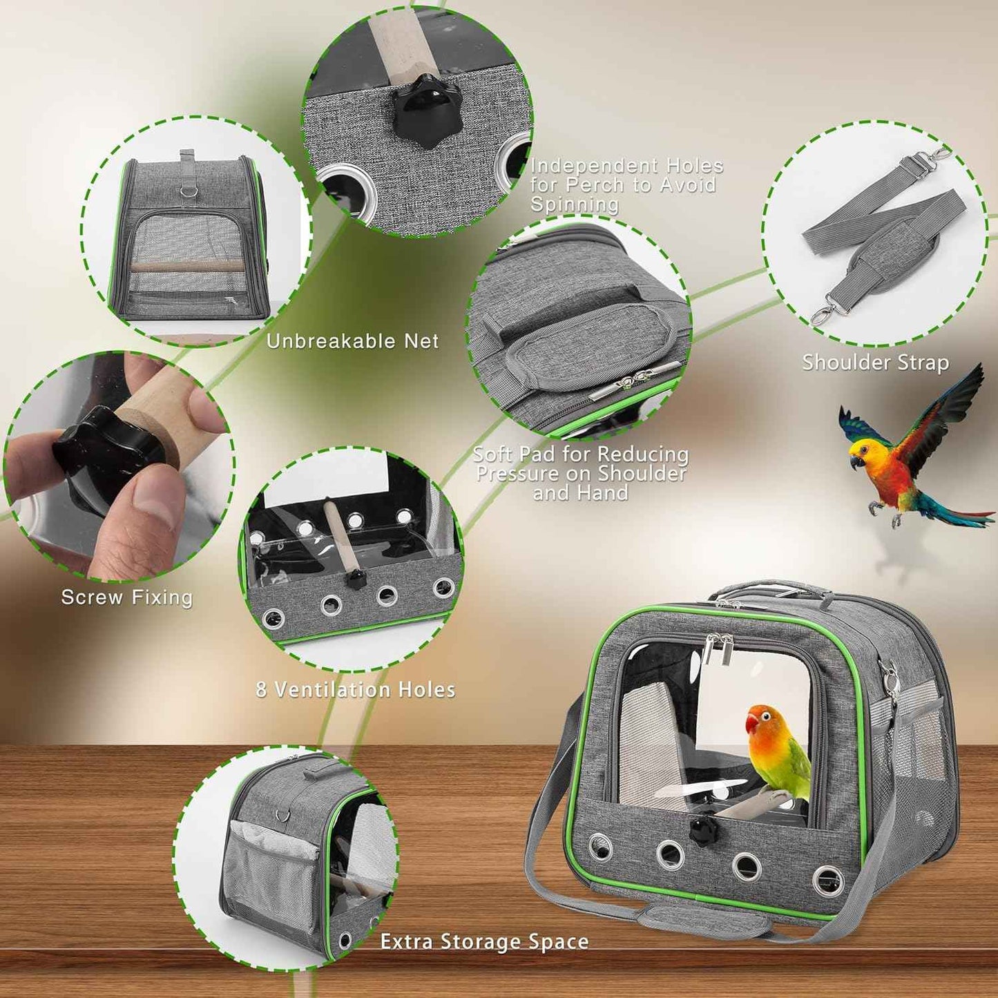 Upgraded Small Bird Carrier, Lightweight and Portable Travel Bird Cage with Stand and Easy Clean Tray, Parrot Parakeet Cockatiels Bird Travel Cage