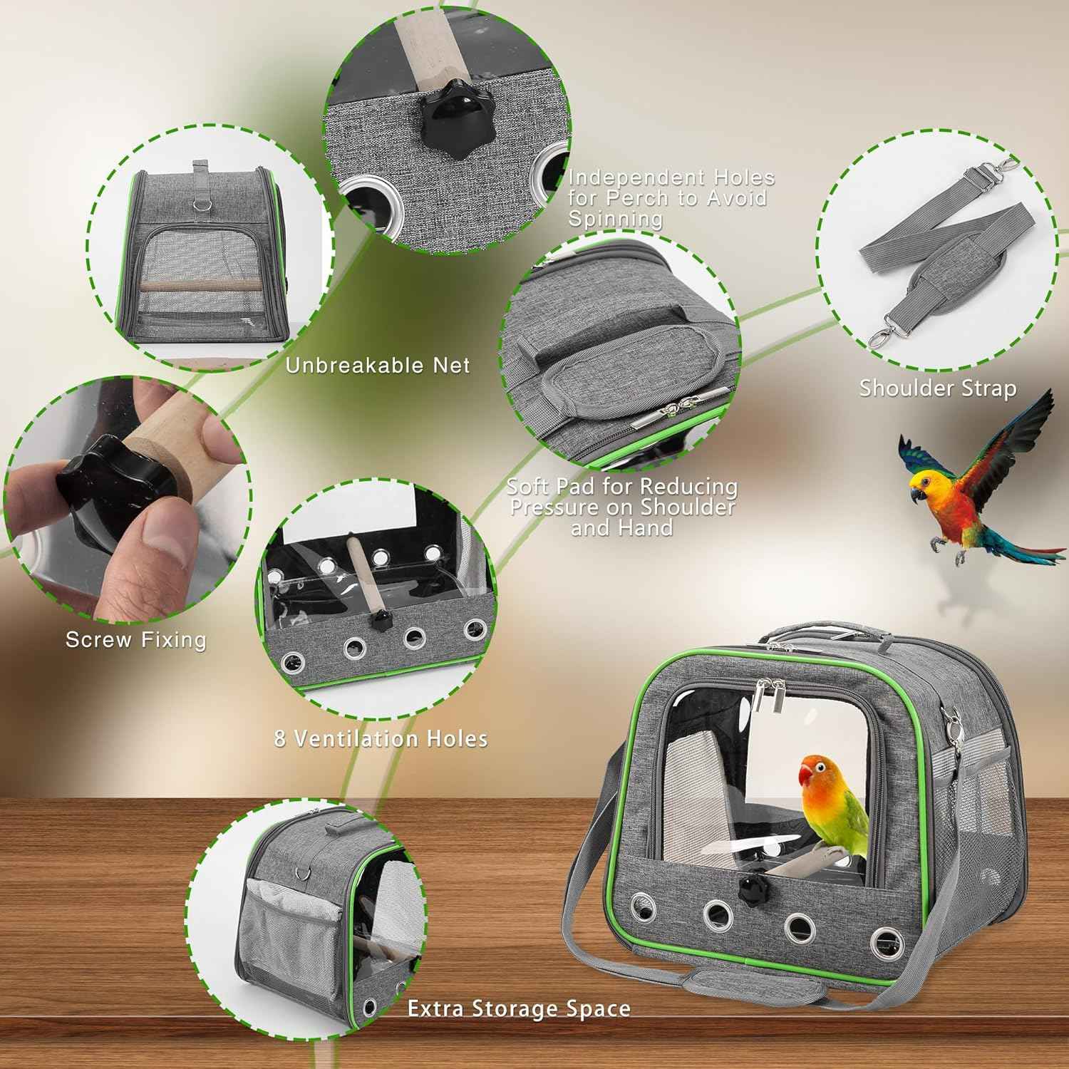 Upgraded Small Bird Carrier, Lightweight and Portable Travel Bird Cage with Stand and Easy Clean Tray, Parrot Parakeet Cockatiels Bird Travel Cage