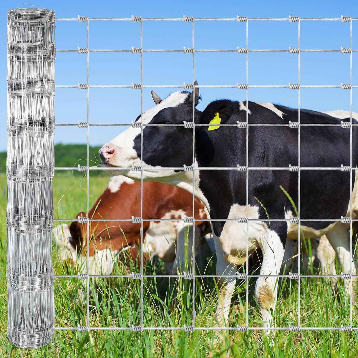 Livestock Fence, 4Ft x 328Ft Galvanized Wire Fencing, Cattle Farm Fence, Heavy Zinc Coated Deer Goat Cattle Fence for Farm Yard Livestock Protection