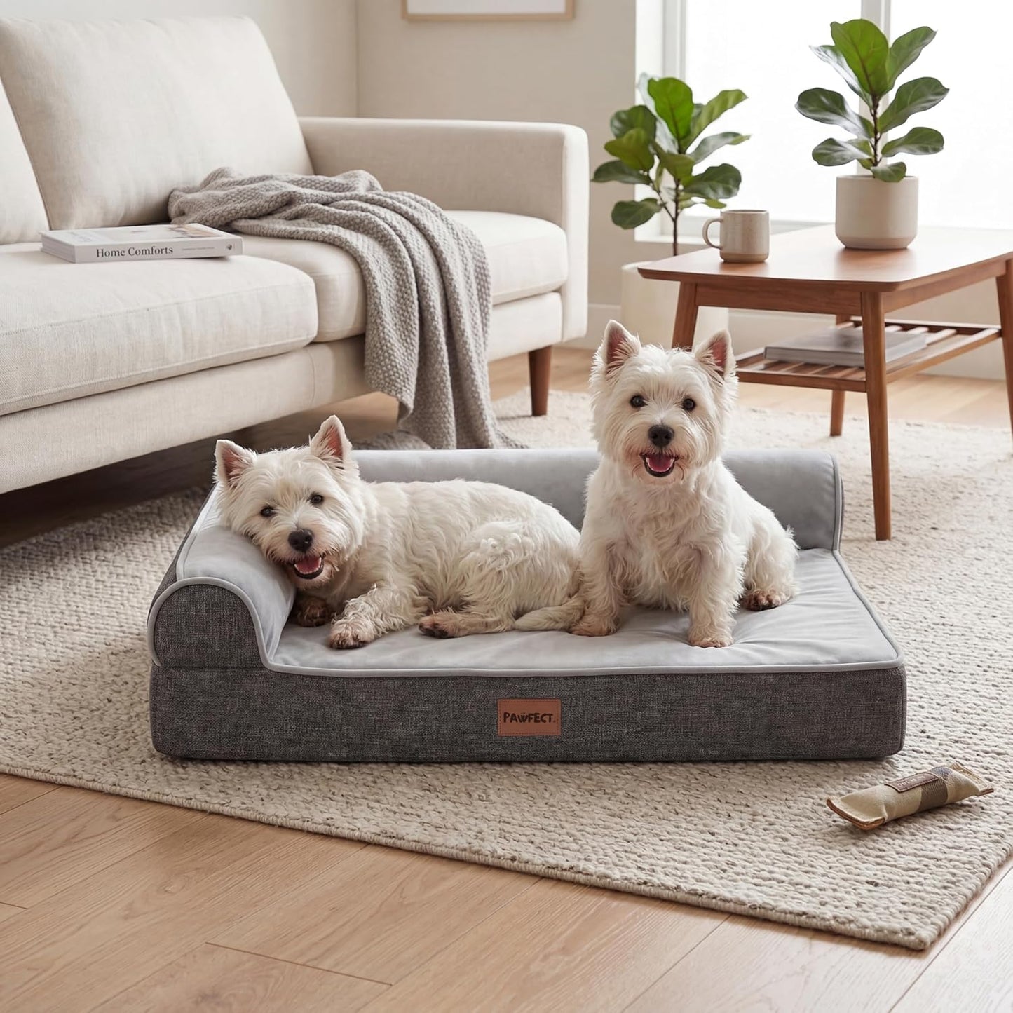 Pawfect Orthopedic Dog Bed for Small, Medium & Large Dogs, Memory Foam Pet Bed with 3 Waterproof Covers, Washable Removable Velvet Cover, Supportive Bolsters, Non-Slip Base (Small: 24.5"x20.5"x6.5")