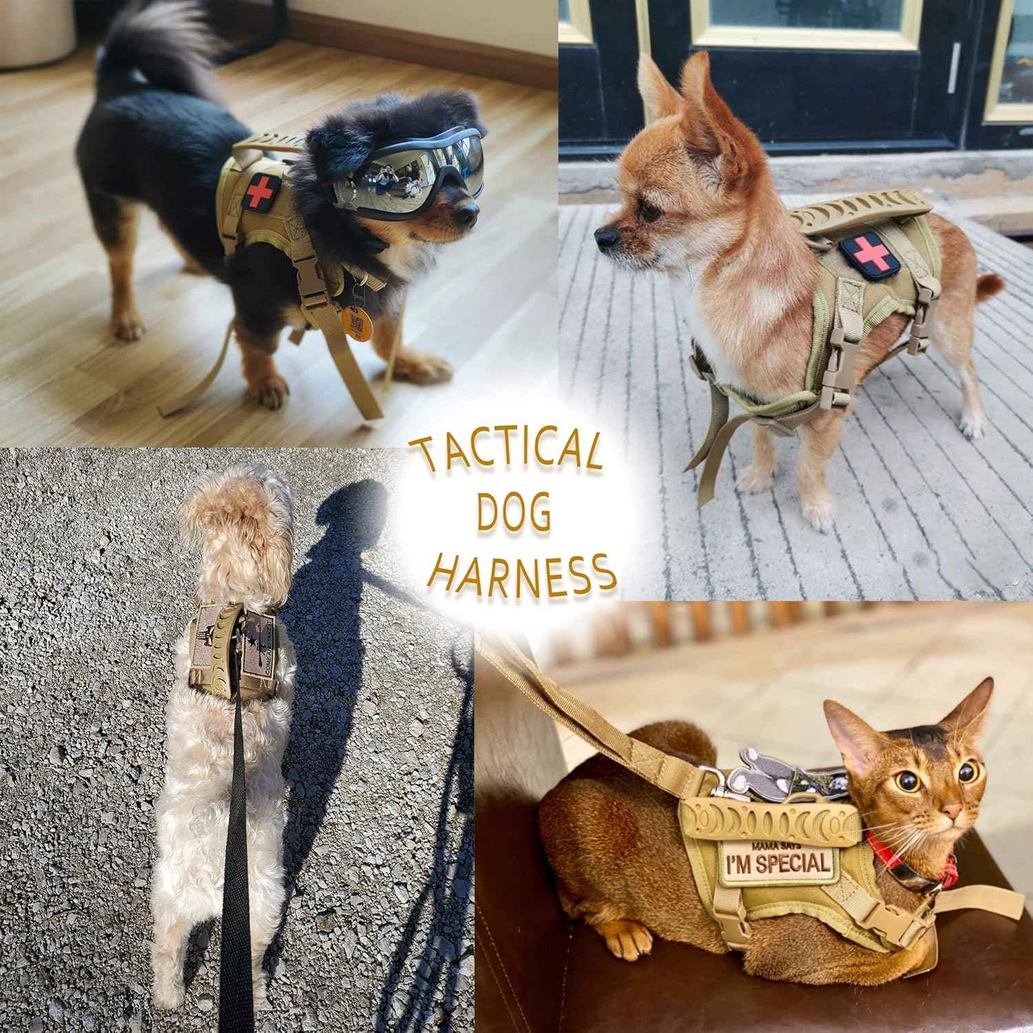 Tactical Dog Harness Tactical with Rubber Handle K9 Military Adjustable Puppy Pet Vest Harness for Outdoor Training XS (Brown Harness)