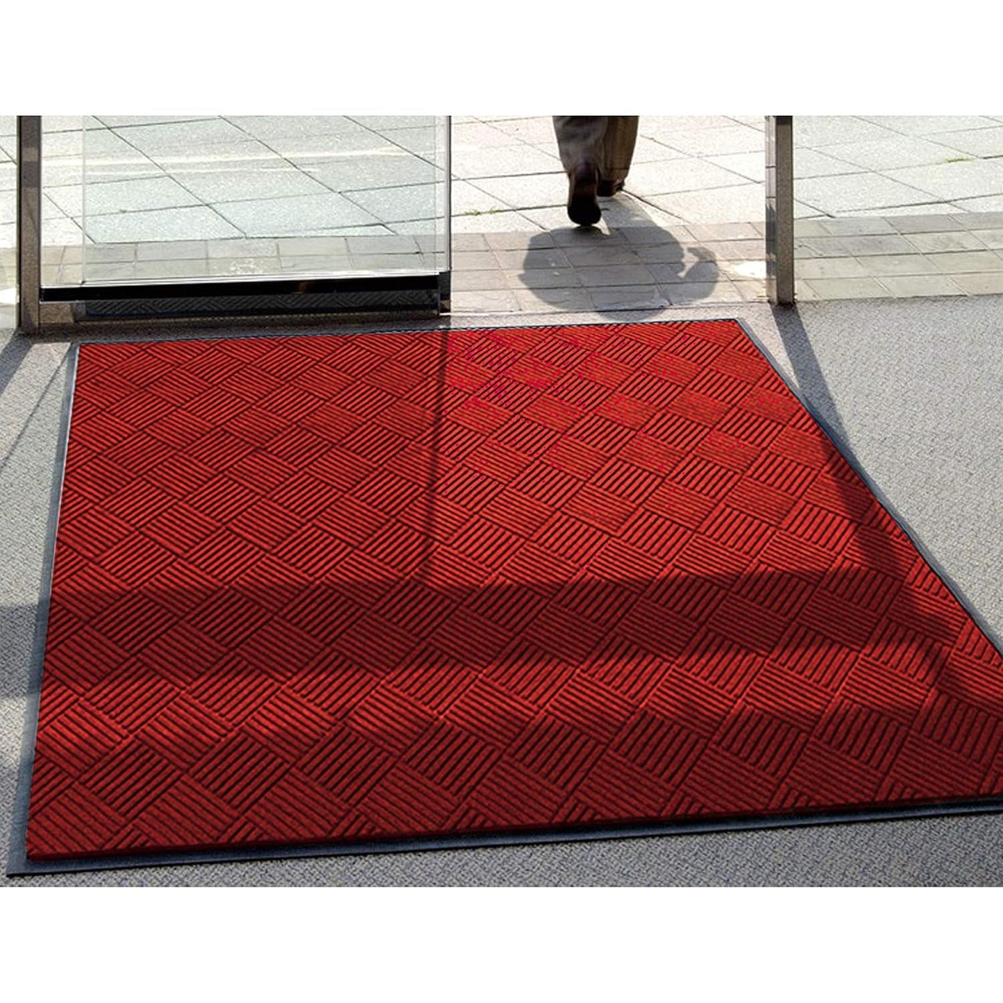 WaterHog Diamond | Commercial-Grade Entrance Mat with Rubber Border – Indoor/Outdoor, Quick Drying, Stain Resistant Door Mat (Solid Red, 3' x 12')