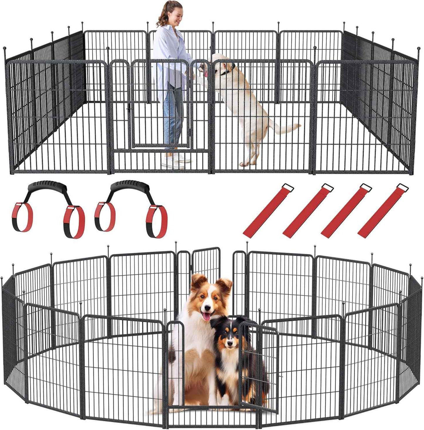Musen Dog Playpen Indoor Outdoor, 16 Panels Dog Pen 32" Height Dog Fence Exercise with Doors for Large/Medium/Small Dogs, Portable Pet Playpen for Yard RV Camping, Hammer Paint Finish (Patent Pending)