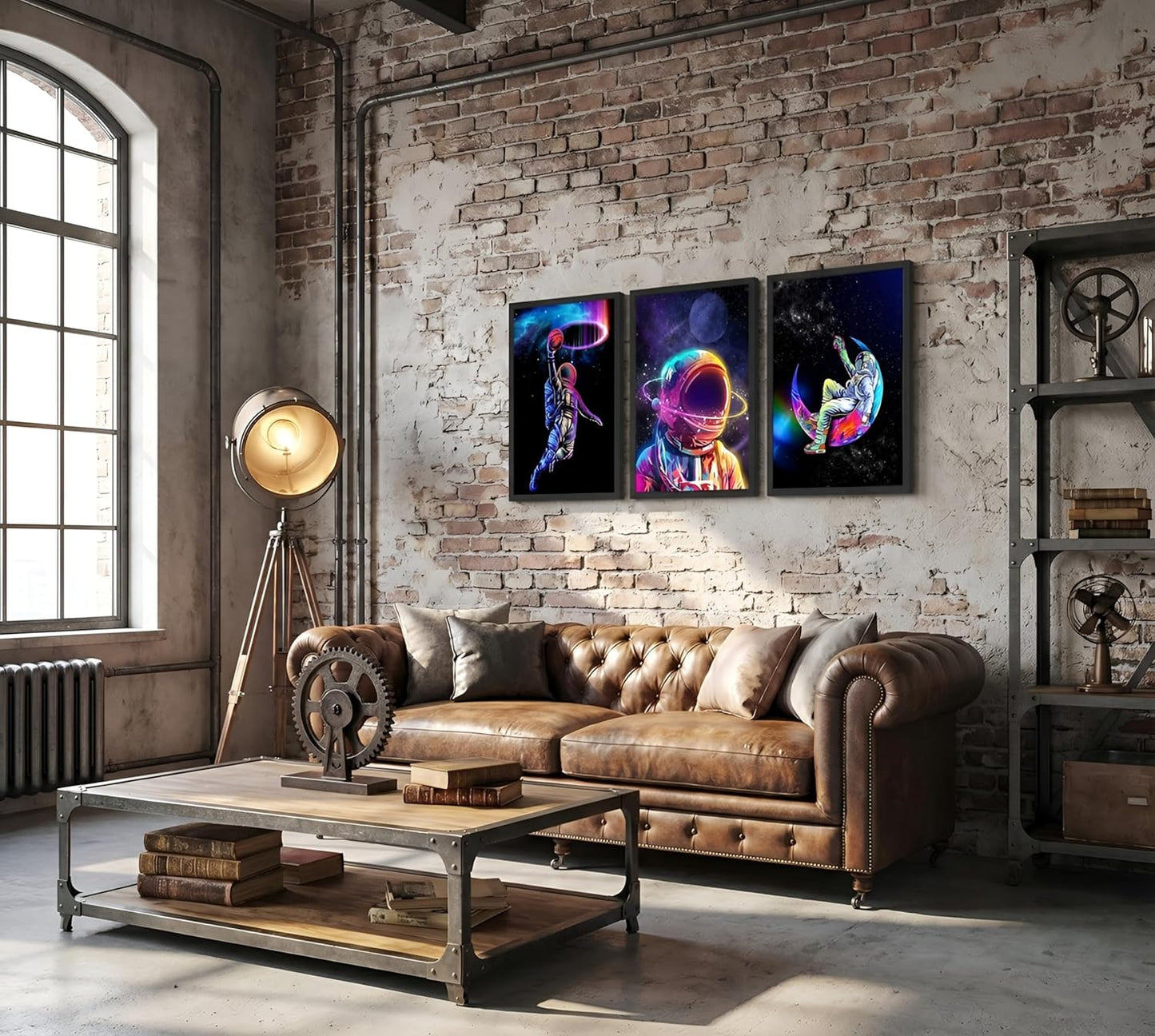 3pcs Cool Astronaut Canvas Wall Art Funny Whimsical Spaceman Basketball Posters Prints Paintings Universe Space Boy Wall Decor Pictures for Teen Boys Room Living Room Bedroom Decoration Unframed