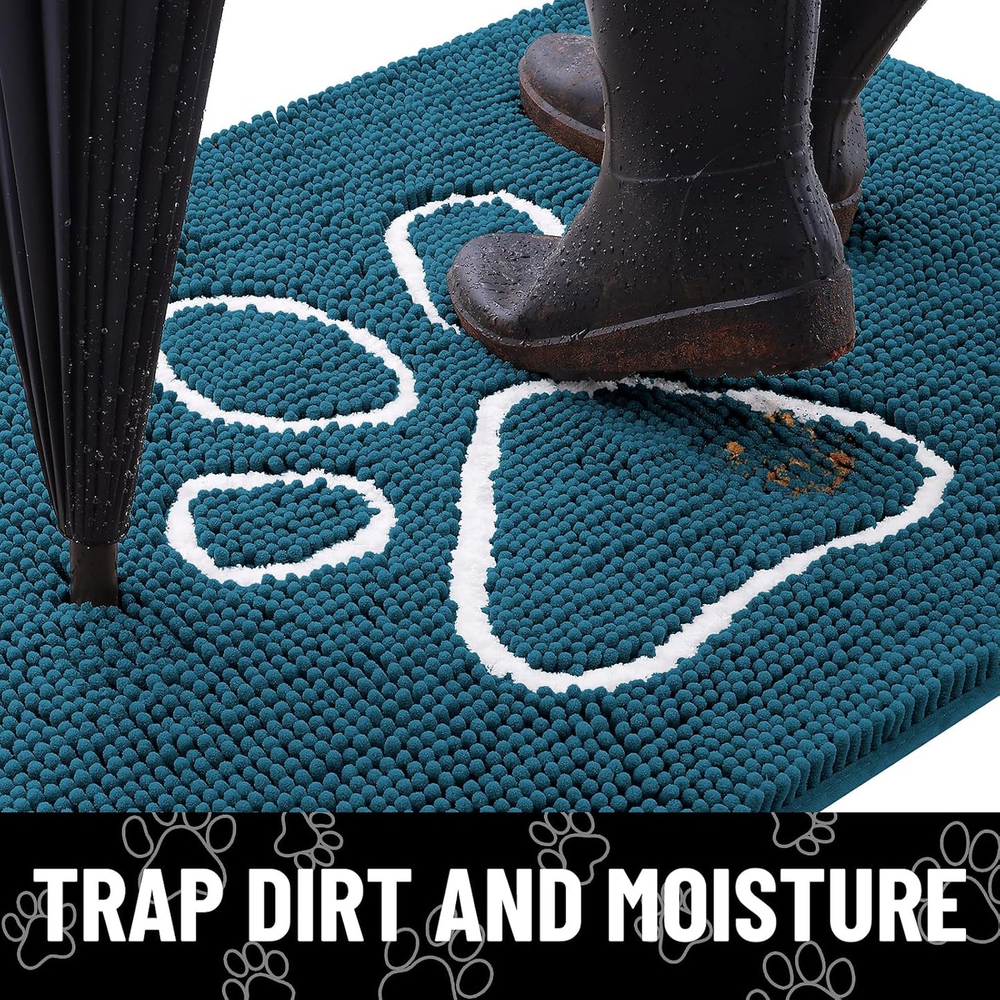 Smiry Dog Door Mat for Muddy Paws, Absorbent Dirt Trapper Non Slip Quick Dry Washable Chenille Mat for Mud Dogs, Entry Rug for Indoor and Outdoor (30x20 Inches, Atlantic Blue)