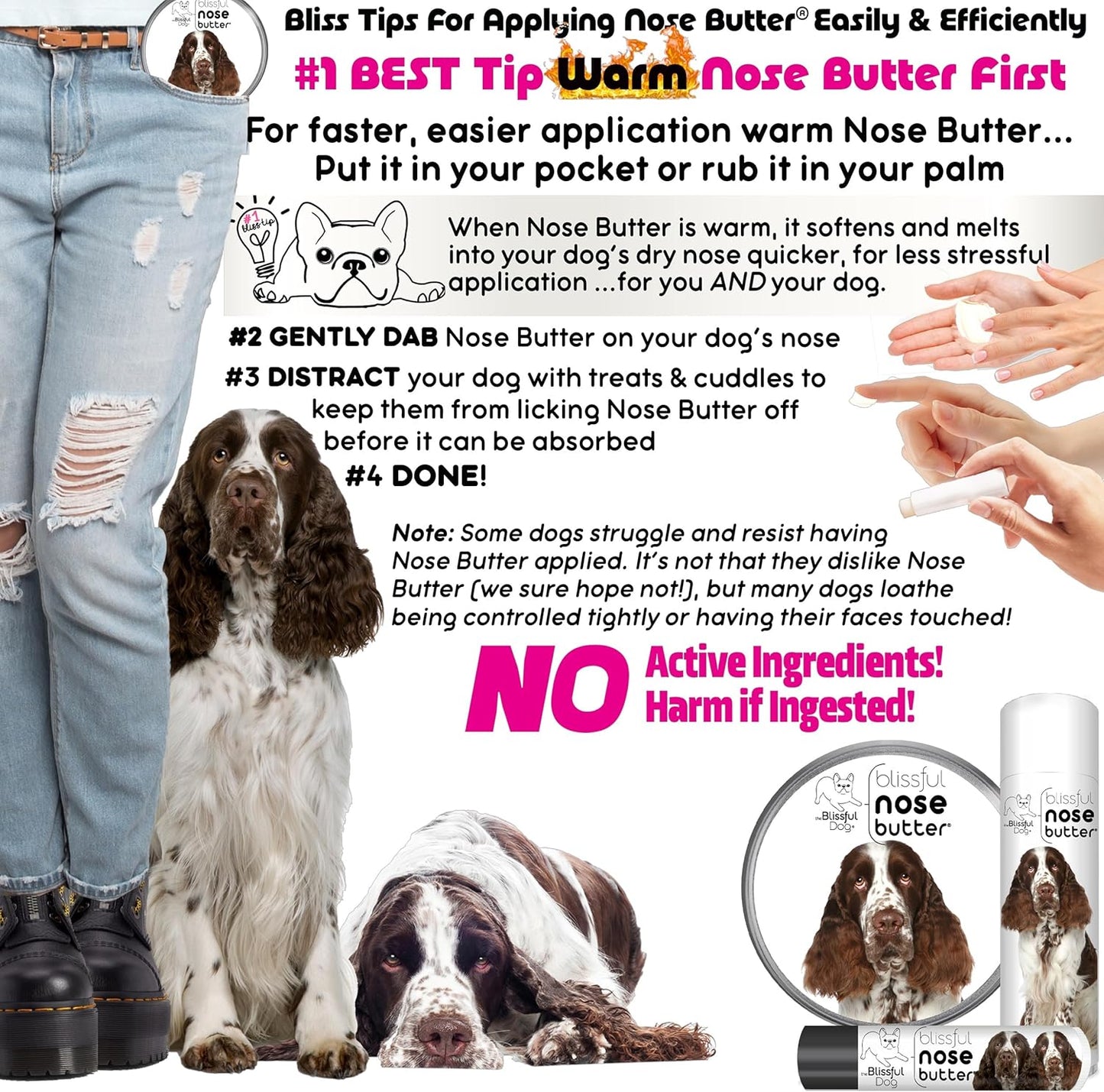 The Blissful Dog Springer Spaniel Nose Butter for Dry, Cracked Skin, Lick-Safe Dog Nose Balm with Moisturizing Shea Butter, Almond, Olive, and Essential Oils, Pet Supplies, Uncented, 2 oz.