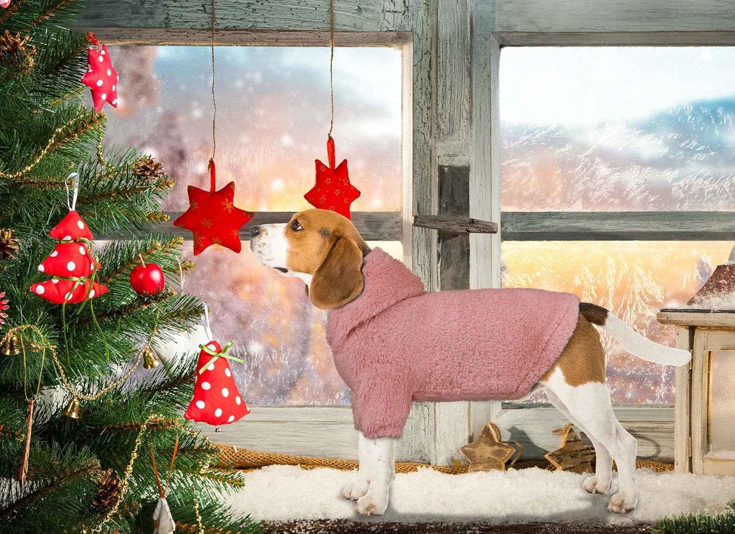 Fuzzy Dog Sweaters for Large Dogs Pet Hoodie Clothes Warm Soft Pet Coats Hooded Sweatshirt Dog Hoodie for Large Dogs(Pink-L)