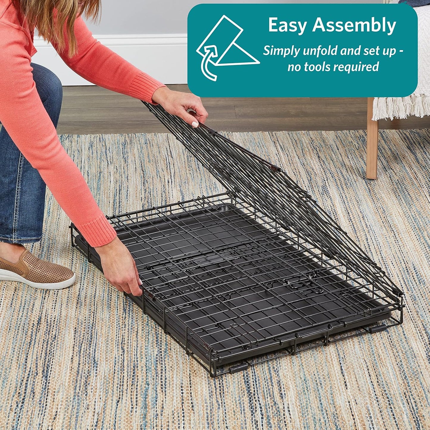 MidWest Homes for Pets 48-Inch Two-Door iCrate Folding Dog Crate with Divider Panel, Leak-Proof Tray & Secure Latches – Metal Wire Kennel for XL Breeds – Portable, Durable & Easy to Assemble